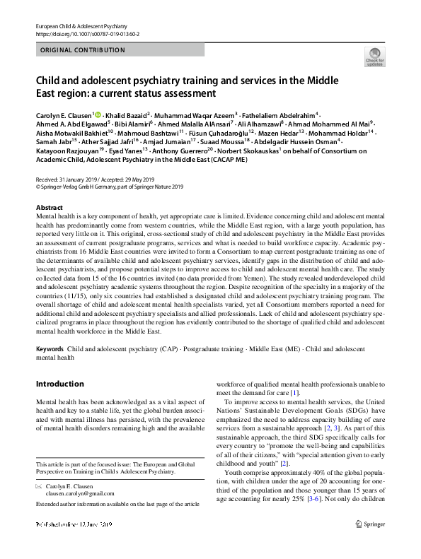 (PDF) Child and adolescent psychiatry training and services in the