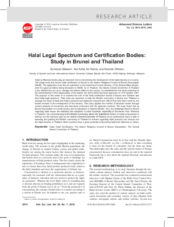 (PDF) Halal Legal Spectrum and Certification Bodies: Study in Brunei ...