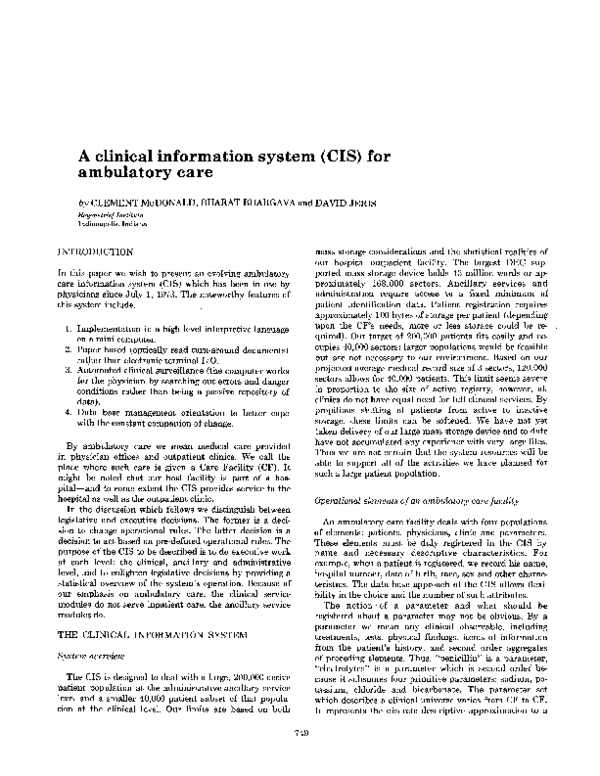 (PDF) A clinical information system (CIS) for ambulatory care