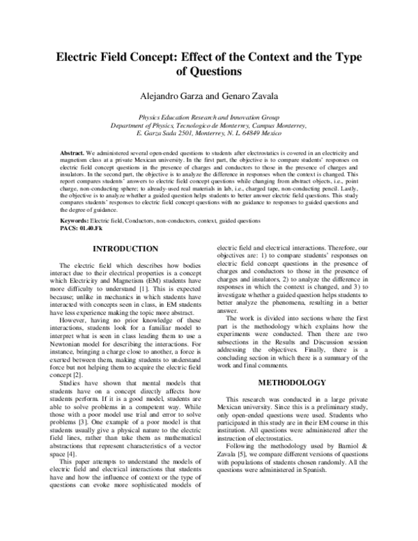 (PDF) Electric Field Concept: Effect of the Context and the Type of ...
