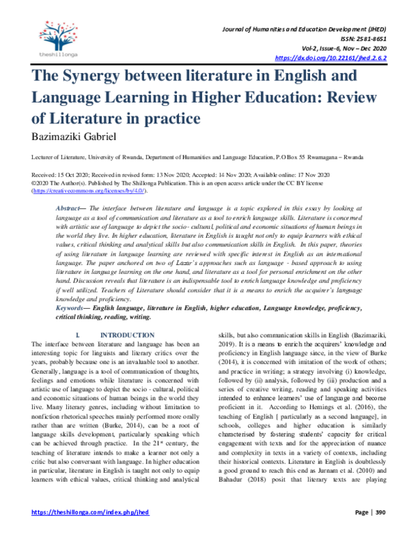 (PDF) The Synergy Between Literature in English and Language Learning ...
