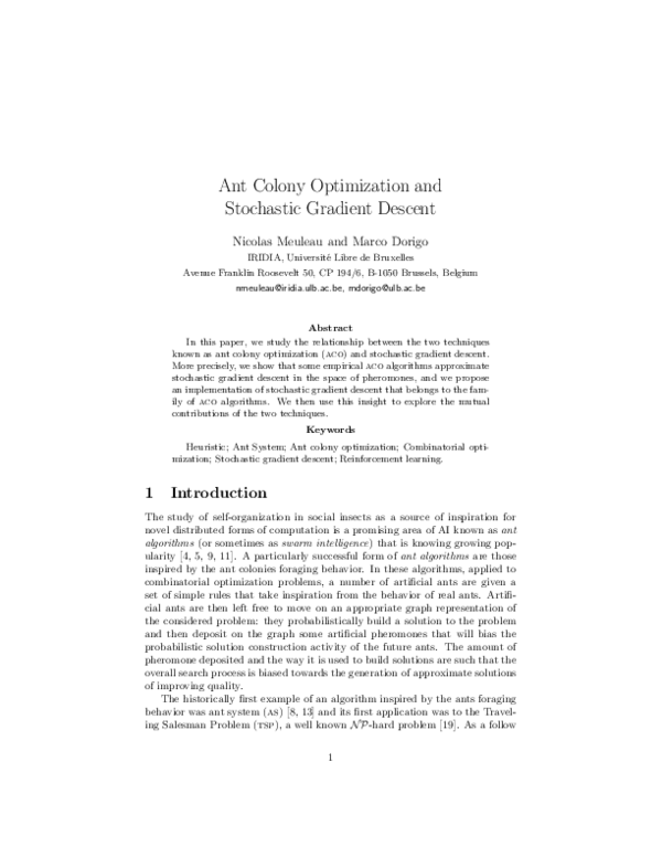 (PDF) Ant Colony Optimization and Stochastic Gradient Descent