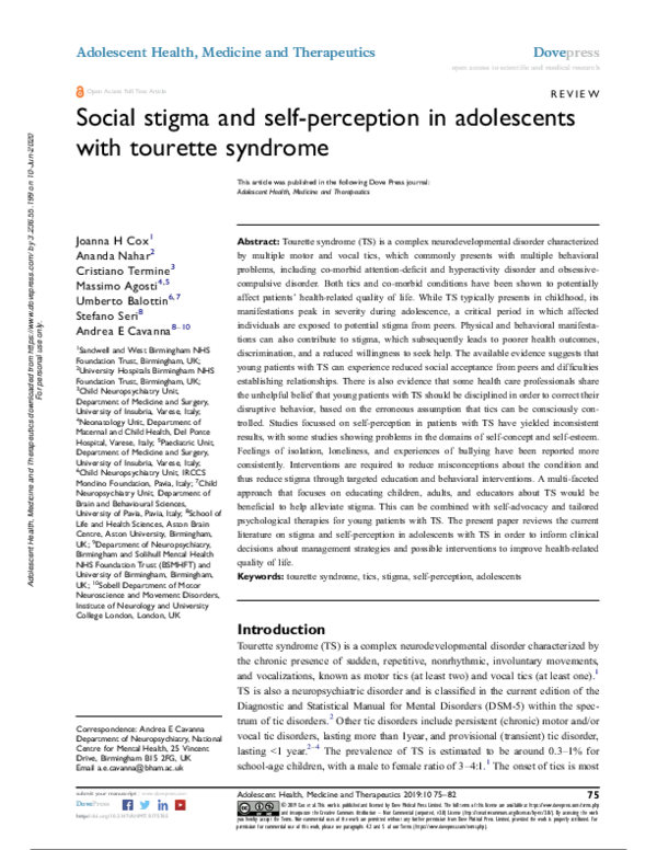 (PDF) Social stigma and self-perception in adolescents with tourette ...