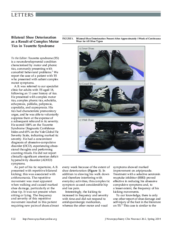(PDF) Bilateral Shoe Deterioration as a Result of Complex Motor Tics in Tourette Syndrome