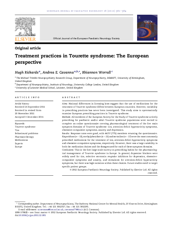 (PDF) Treatment practices in Tourette syndrome: The European perspective