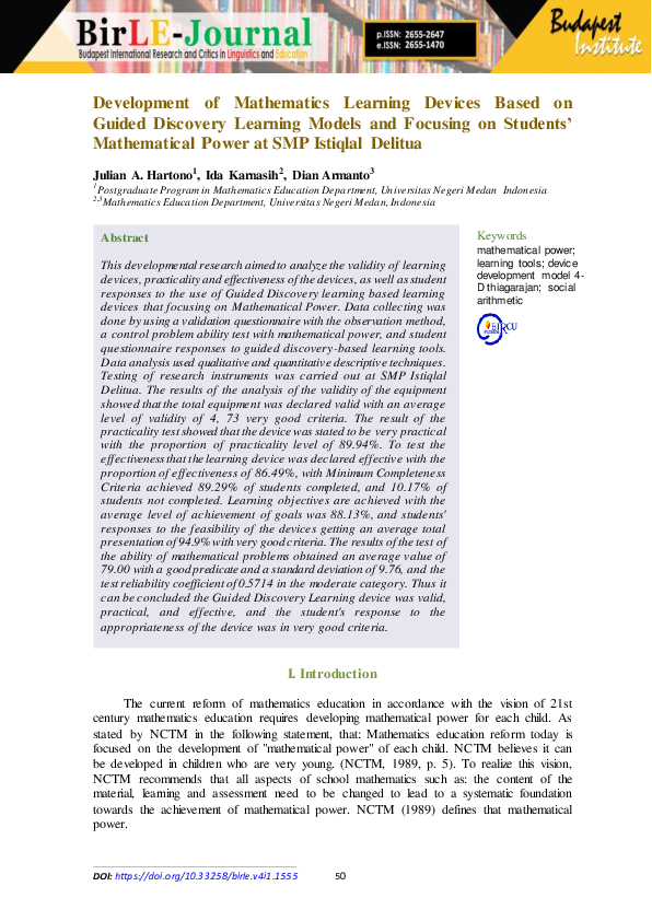 (PDF) Development of Mathematics Learning Devices Based on Guided ...