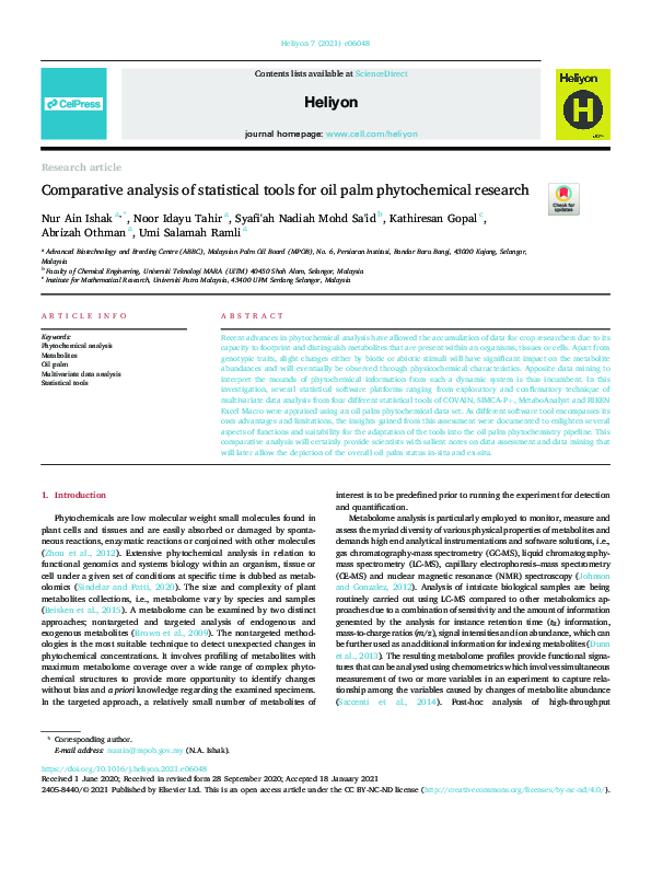 (PDF) Comparative analysis of statistical tools for oil palm ...