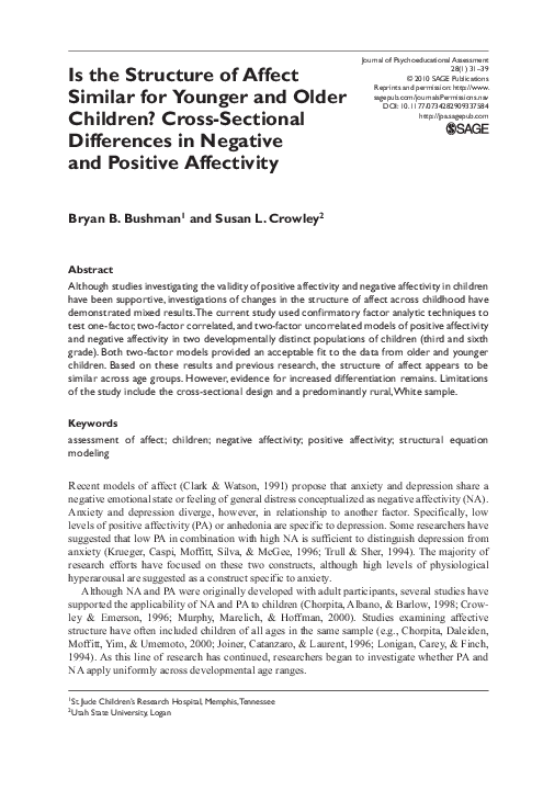 (PDF) Is the Structure of Affect Similar for Younger and Older Children ...