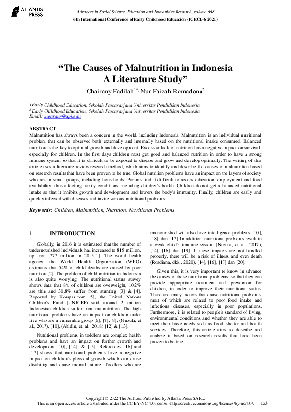 (PDF) “The Causes of Malnutrition in Indonesia A Literature Study”
