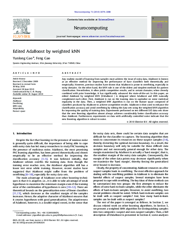 (PDF) Edited AdaBoost by weighted kNN