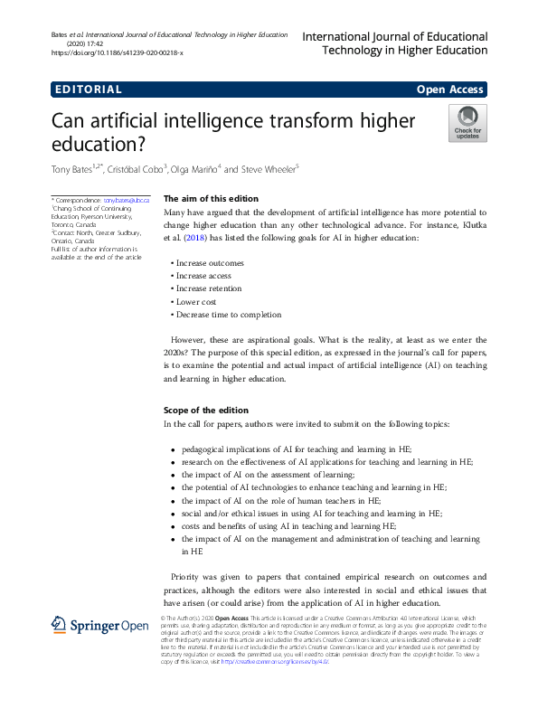 (PDF) Can artificial intelligence transform higher education?
