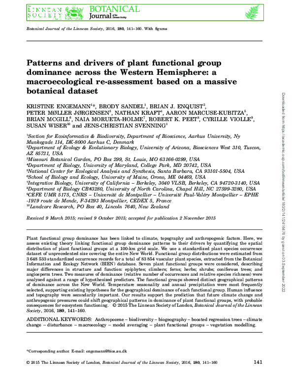 (PDF) Patterns and drivers of plant functional group dominance across ...
