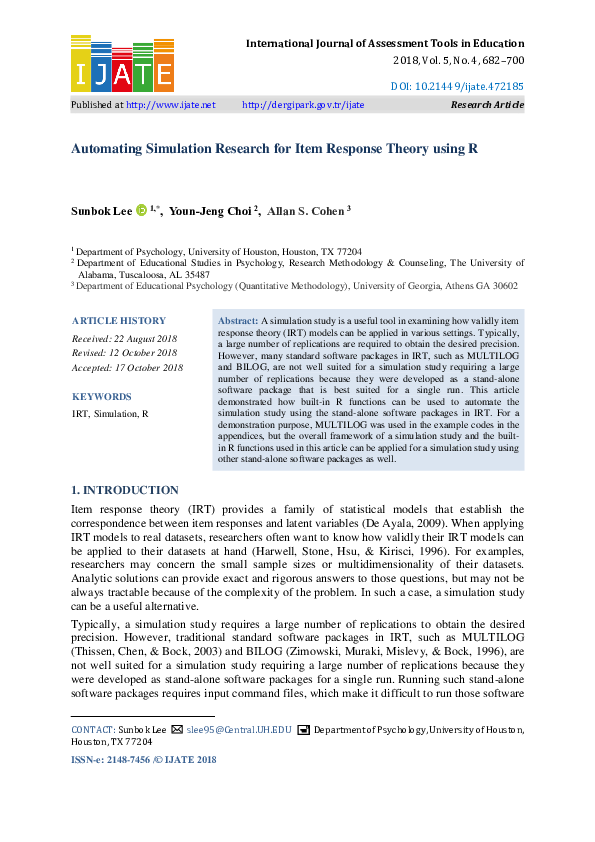(PDF) Automating Simulation Research for Item Response Theory using R