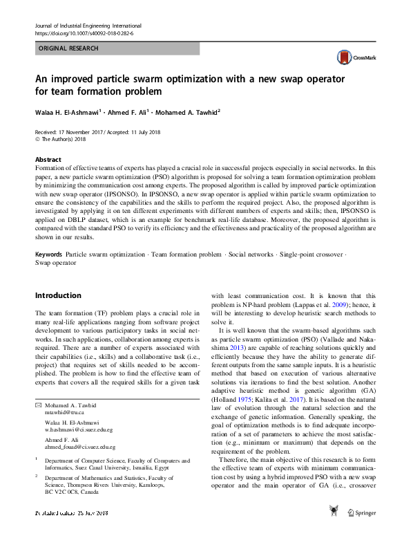 (PDF) An Improved Particle Swarm Optimization with New Select Mechanism