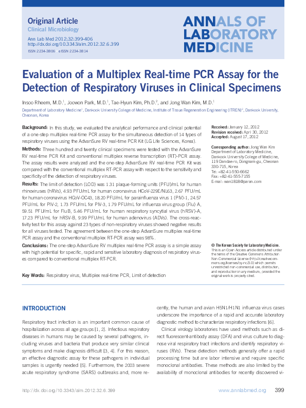 (PDF) Evaluation of a multiplex real time PCR assay for the detection ...