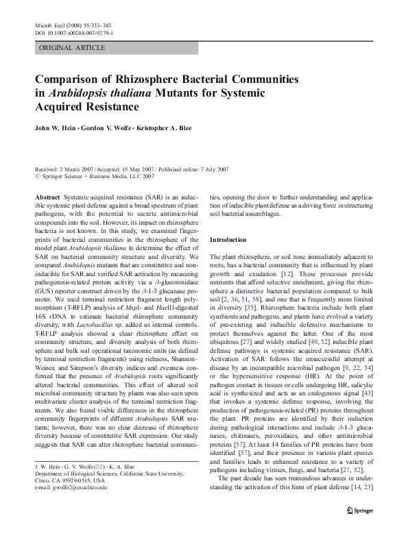 (PDF) Comparison of Rhizosphere Bacterial Communities in Arabidopsis ...