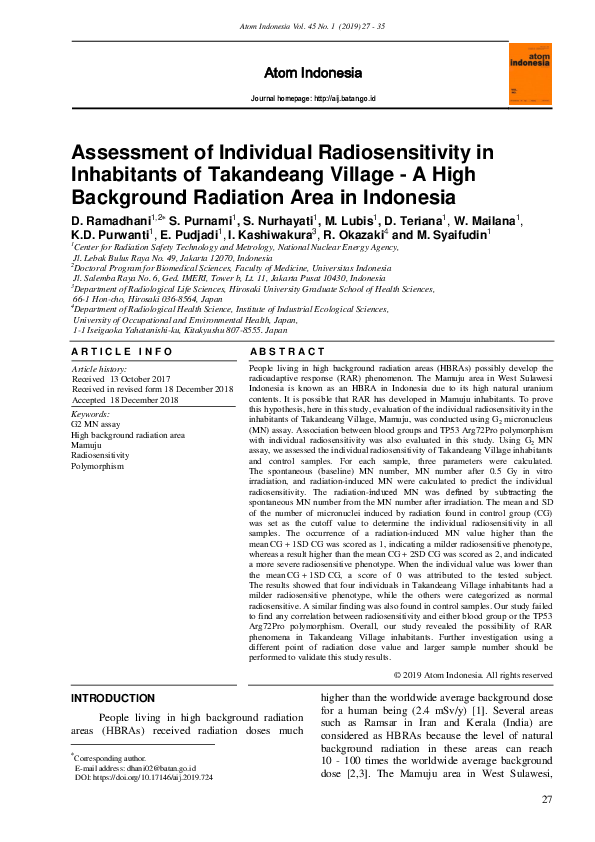 (PDF) Assessment of Individual Radiosensitivity in Inhabitants of ...