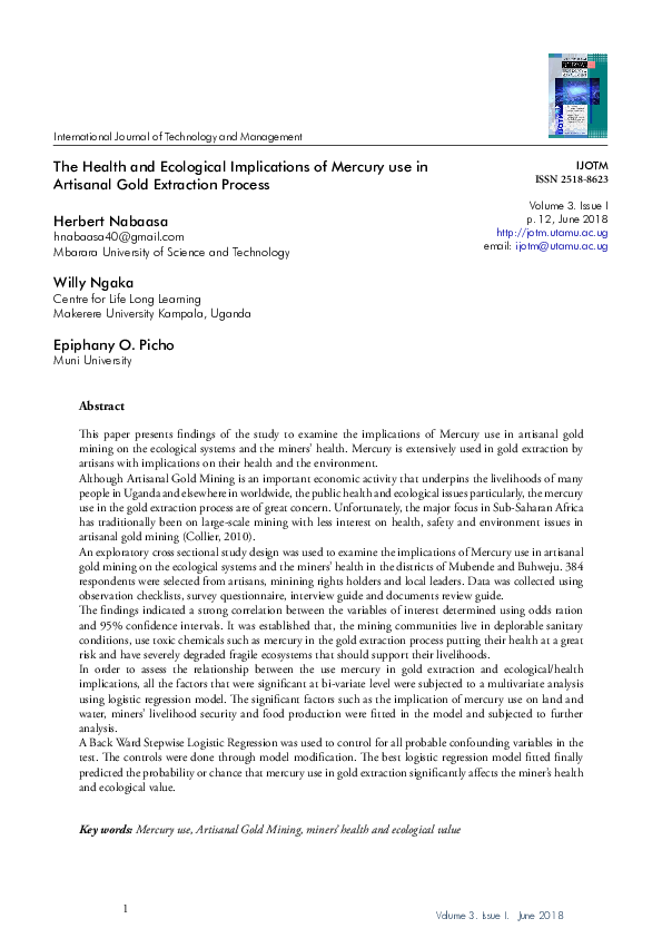 (PDF) The Health and Ecological Implications of Mercury use in ...