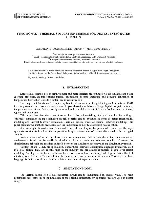 (PDF) Functional - Thermal Simulation Models for Digital Integrated ...