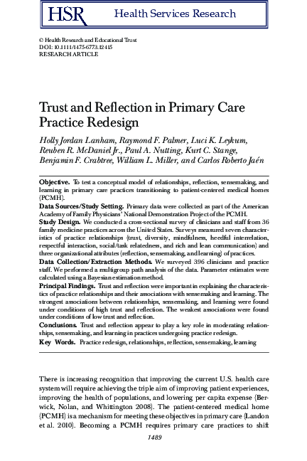 (PDF) Trust and Reflection in Primary Care Practice Redesign