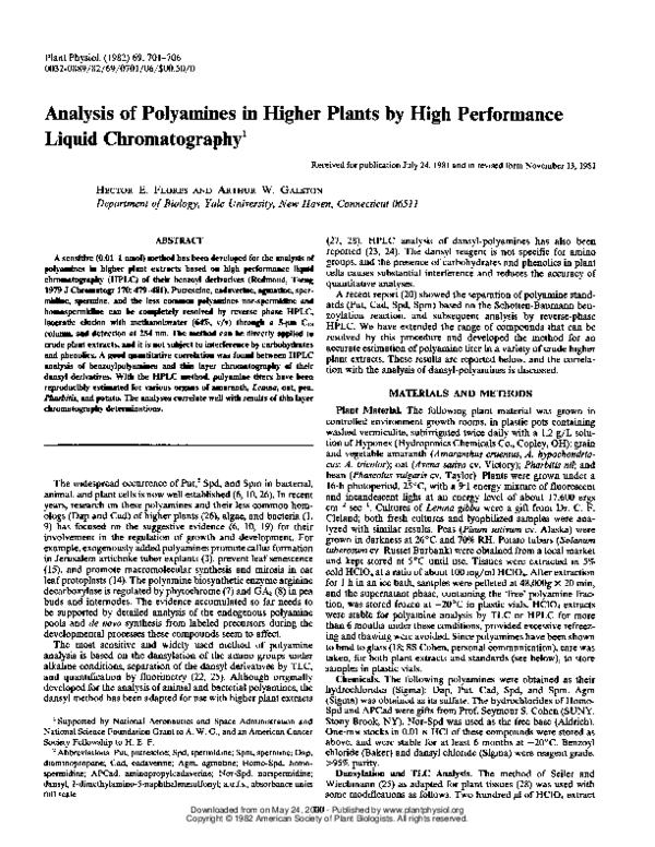 (PDF) Analysis of Polyamines in Higher Plants by High Performance ...