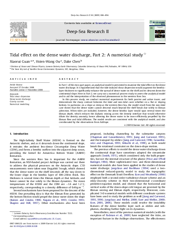 (PDF) Tidal effect on the dense water discharge, Part 2: A numerical study