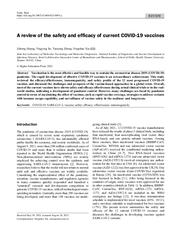 (PDF) A review of the safety and efficacy of current COVID-19 vaccines