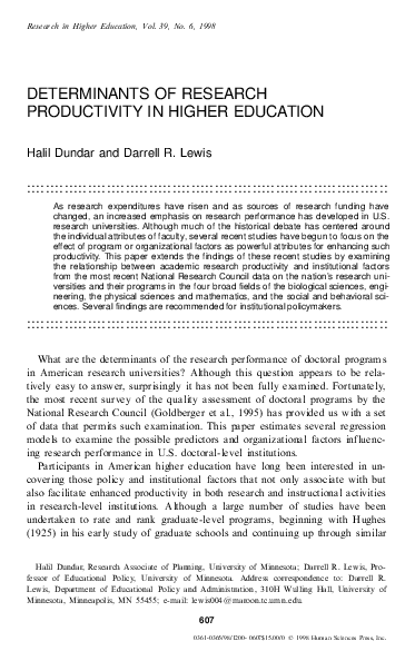 (PDF) Determinants of Research Productivity in Higher Education