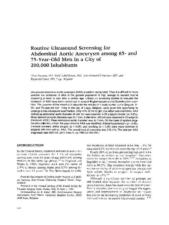 (PDF) Routine Ultrasound Screening for Abdominal Aortic Aneurysm among ...