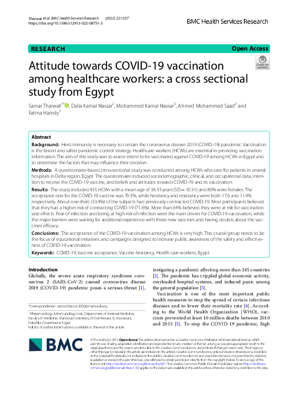 (PDF) Attitude towards COVID-19 vaccination among healthcare workers: A ...