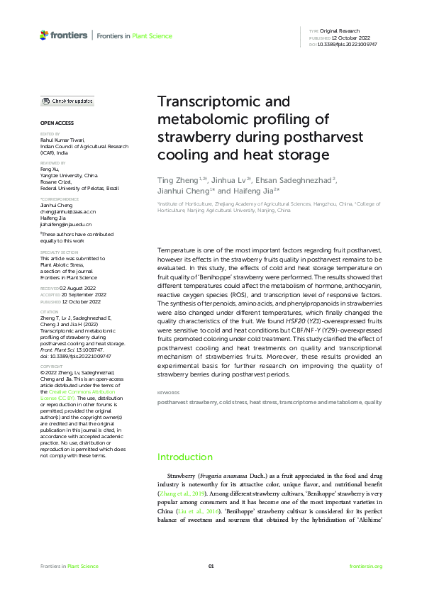 (PDF) Transcriptomic and metabolomic profiling of strawberry during ...