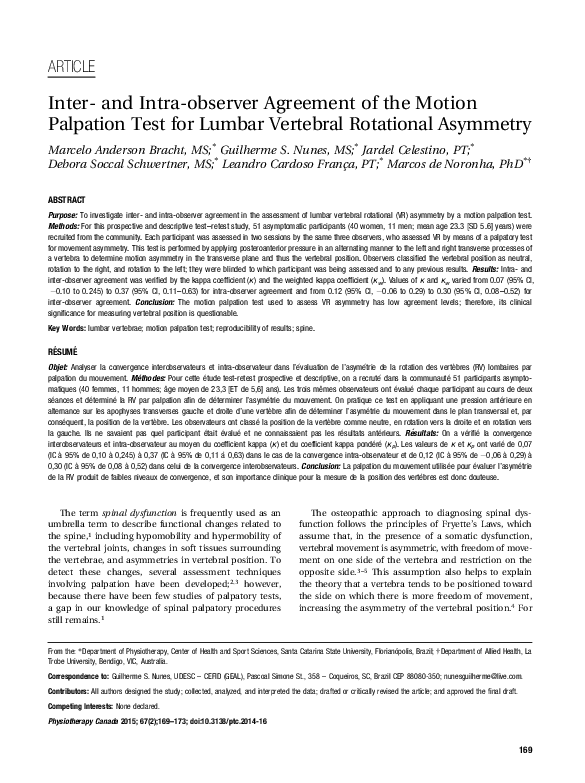(PDF) Inter- and Intra-observer Agreement of the Motion Palpation Test ...