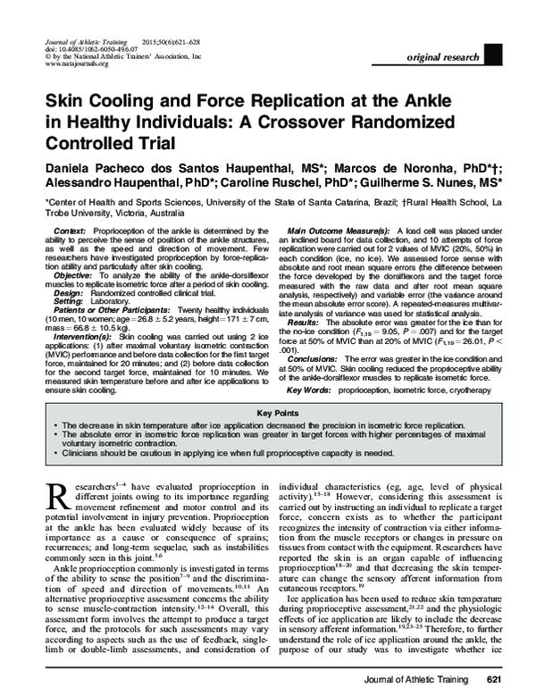 (PDF) Skin Cooling and Force Replication at the Ankle in Healthy