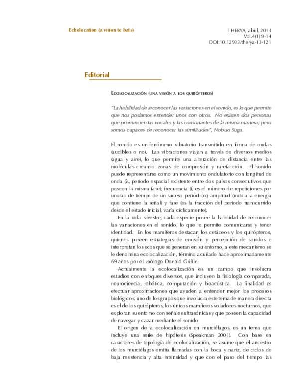 Ecolocalización (una visión a los quirópteros)