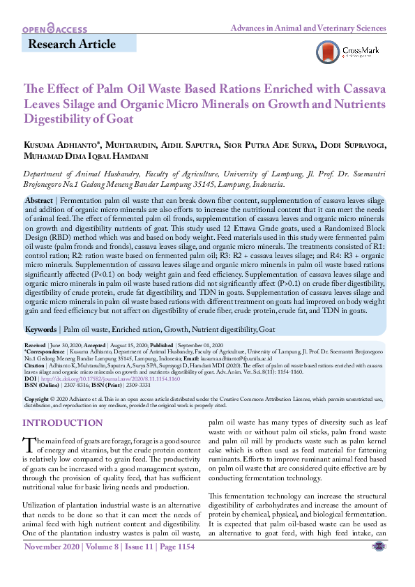 (PDF) The Effect of Palm Oil Waste Based Rations Enriched with Cassava ...