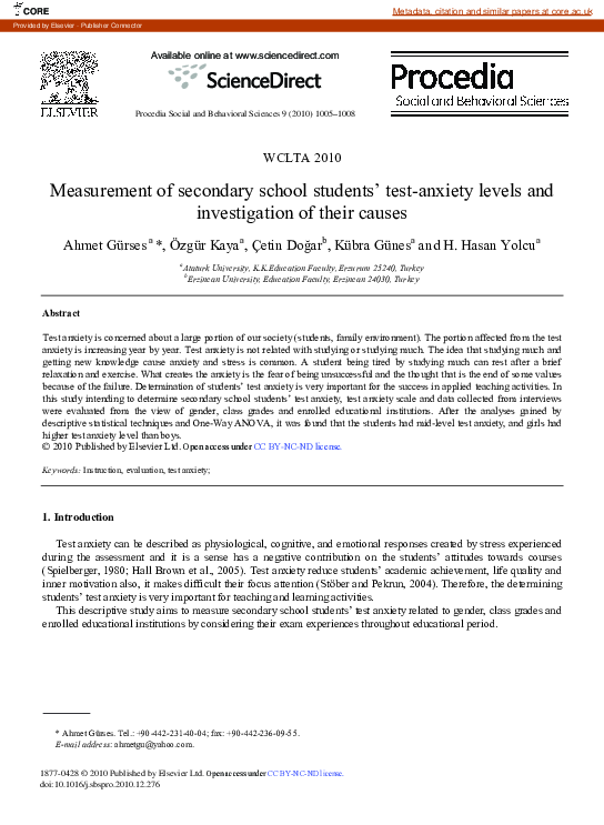 (PDF) Measurement of secondary school students’ test-anxiety levels and ...