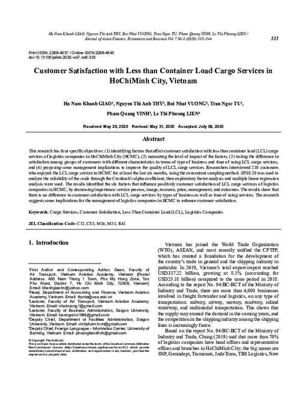 (PDF) Customer satisfaction of less than container load cargo service ...