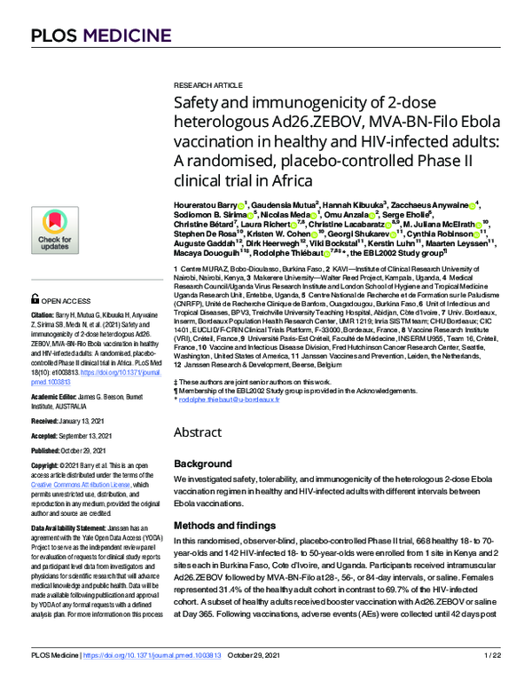 (PDF) Safety and immunogenicity of 2-dose heterologous Ad26.ZEBOV, MVA ...