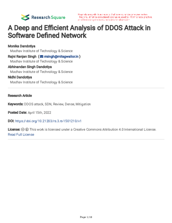 (PDF) A Deep and Efficient Analysis of DDOS Attack in Software Defined ...