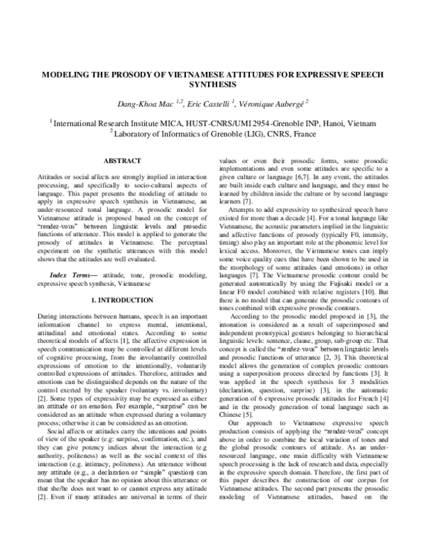 (PDF) Modeling the prosody of Vietnamese attitudes for expressive ...