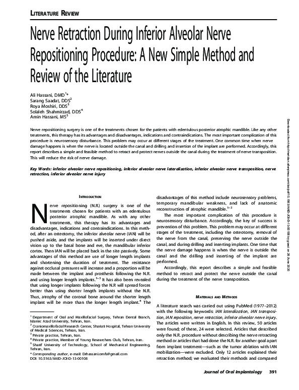 (PDF) Nerve Retraction During Inferior Alveolar Nerve Repositioning ...