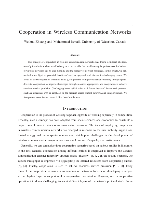(PDF) Cooperation in wireless communication networks