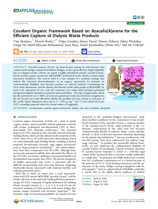 (PDF) Covalent Organic Framework Based on Azacalix[4]arene for the ...