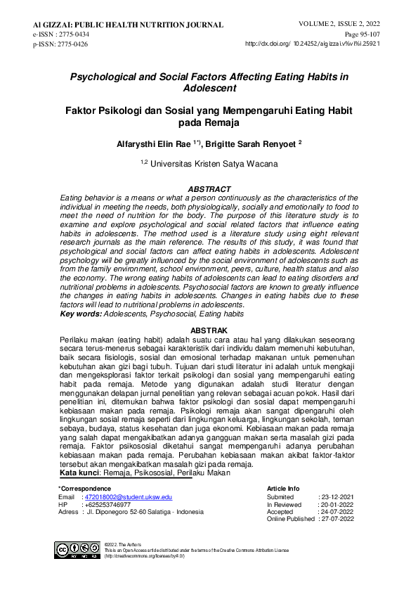 (PDF) Psychological and Social Factors Affecting Eating Habits in ...