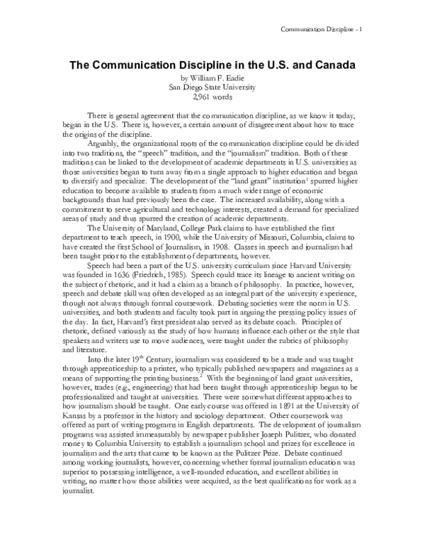 (PDF) Communication as an Academic Field: USA and Canada