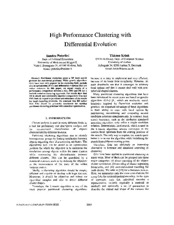 (PDF) High performance clustering with differential evolution