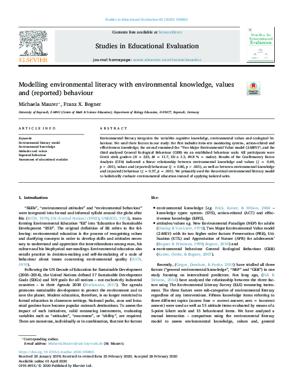 (PDF) Modelling environmental literacy with environmental knowledge ...