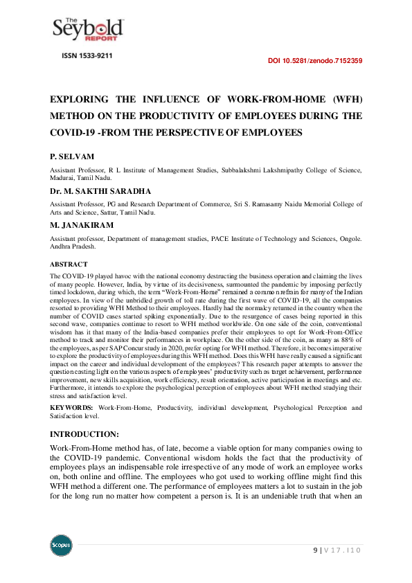 (PDF) Exploring the Influence of Work-From-Home (WFH) Method on the ...
