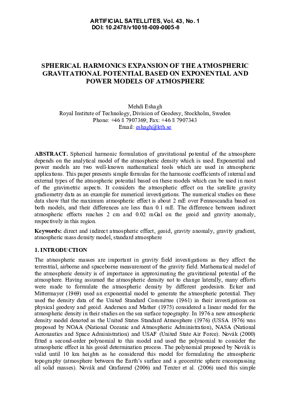 (PDF) Spherical Harmonics Expansion of the Atmospheric Gravitational ...