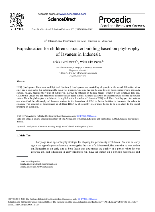(PDF) Esq Education for Children Character Building based on Phylosophy ...